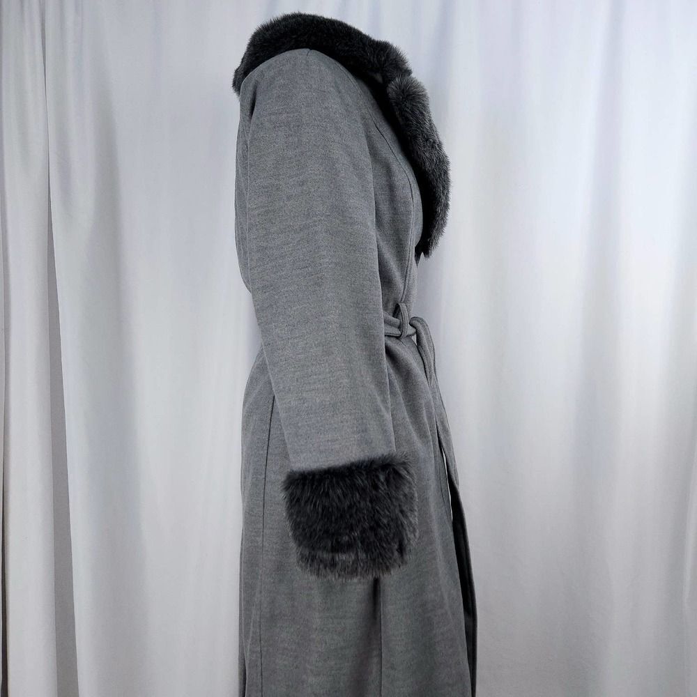 Lane Bryant Grey Full Length Trench Coat with Faux Fur Trim Size 10/12 - Picture 7 of 12